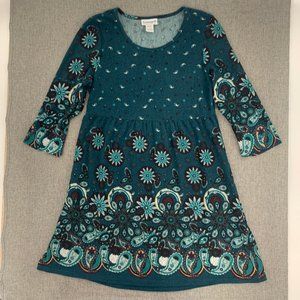 Serengeti Paisley‎ Sweater Dress Medium Green Long Sleeve Round Neck